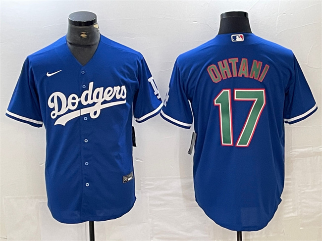 Men's Los Angeles Dodgers #17 Shohei Ohtani Blue Green Cool Base Stitched Baseball Jersey