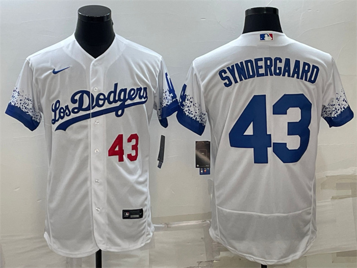 Men's Los Angeles Dodgers #43 Noah Syndergaard White City Connect Flex Base Stitched Baseball JerseyS Men's Los Angeles Dodgers #43 Noah Syndergaard White City Connect Flex Base Stitched Baseball JerseyS