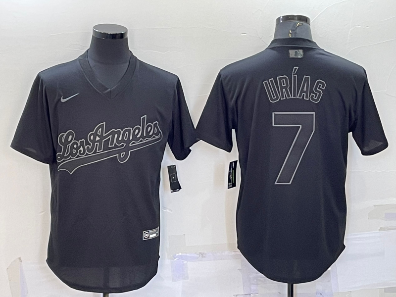 Men's Los Angeles Dodgers #7 Julio Urías Black Pitch Black Fashion Replica Stitched Jersey Men's Los Angeles Dodgers #7 Julio Urías Black Pitch Black Fashion Replica Stitched Jersey