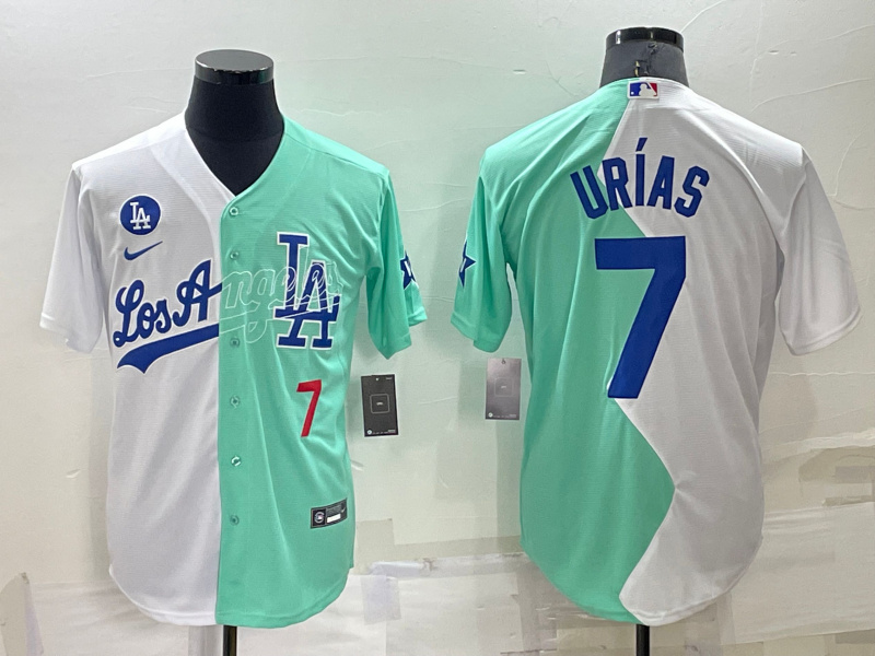 Men's Los Angeles Dodgers #7 Julio Urías 2022 All-Star White Green Cool Base Stitched Baseball Jersey Men's Los Angeles Dodgers #7 Julio Urías 2022 All-Star White Green Cool Base Stitched Baseball Jersey