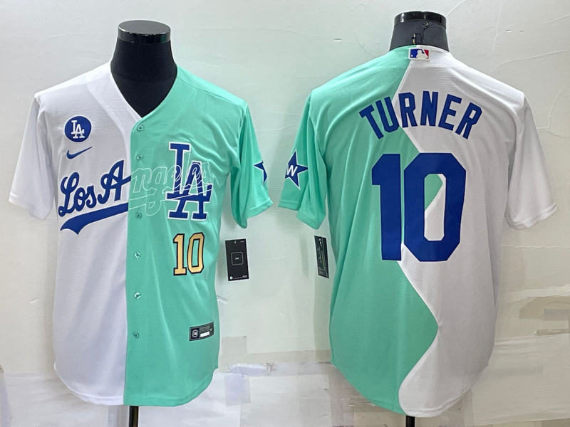 Men's Los Angeles Dodgers #10 Justin Turner 2022 All-Star White-Green Cool Base Baseball Jersey Men's Los Angeles Dodgers #10 Justin Turner 2022 All-Star White-Green Cool Base Baseball Jersey