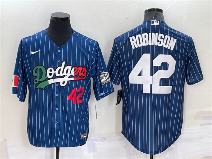 Men's Los Angeles Dodgers #42 Jackie Robinson Navy Mexico World Series Cool Base Stitched Baseball Jersey Men's Los Angeles Dodgers #42 Jackie Robinson Navy Mexico World Series Cool Base Stitched Baseball Jersey