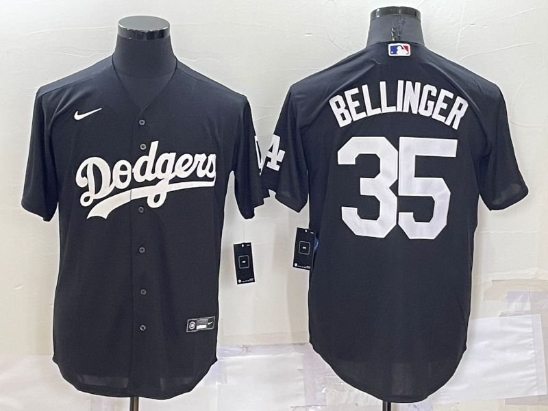 Men's Los Angeles Dodgers #35 Cody Bellinger Black Cool Base Stitched Jerseys 1