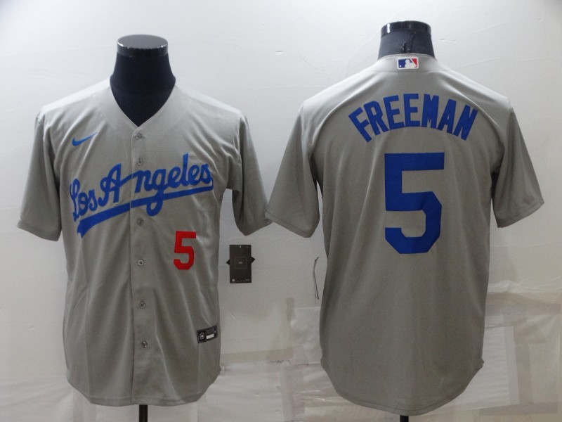 Men's Los Angeles Dodgers #5 Freddie Freeman Grey Cool Base Stitched Baseball JerseyS