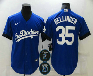 Men's Los Angeles Dodgers #35 Cody Bellinger Blue #2 #20 Patch City Connect Cool Base Stitched Jersey Men's Los Angeles Dodgers #35 Cody Bellinger Blue #2 #20 Patch City Connect Cool Base Stitched Jersey