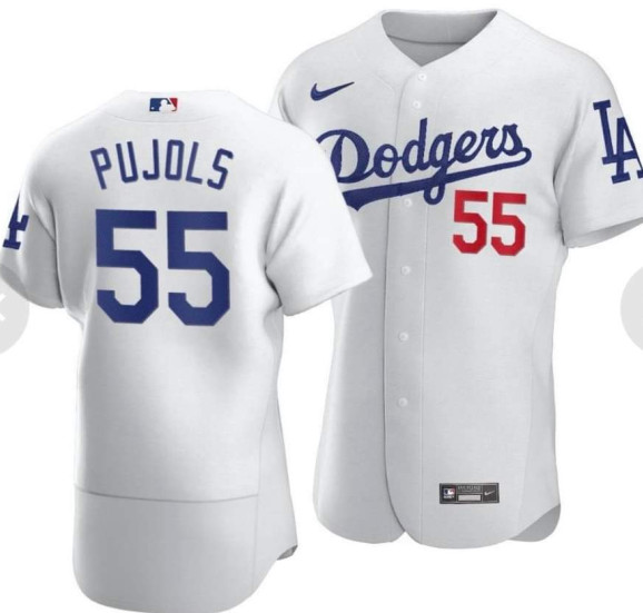 Men's Los Angeles Dodgers #55 Albert Pujols White Stitched MLB Flex Base Nike Jersey