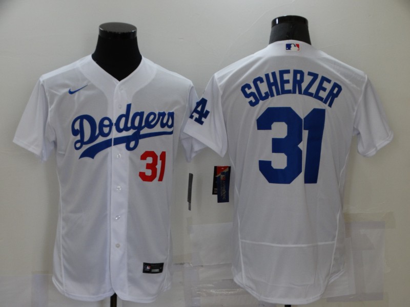 Men's Los Angeles Dodgers #31 Max Scherzer White Stitched MLB Flex Base Nike Jersey Men's Los Angeles Dodgers #31 Max Scherzer White Stitched MLB Flex Base Nike Jersey