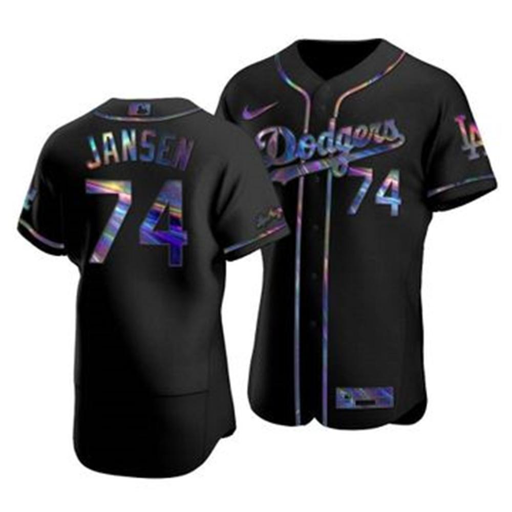 Los Angeles Dodgers #74 Kenley Jansen Men's Nike Iridescent Holographic Collection MLB Jersey - Black