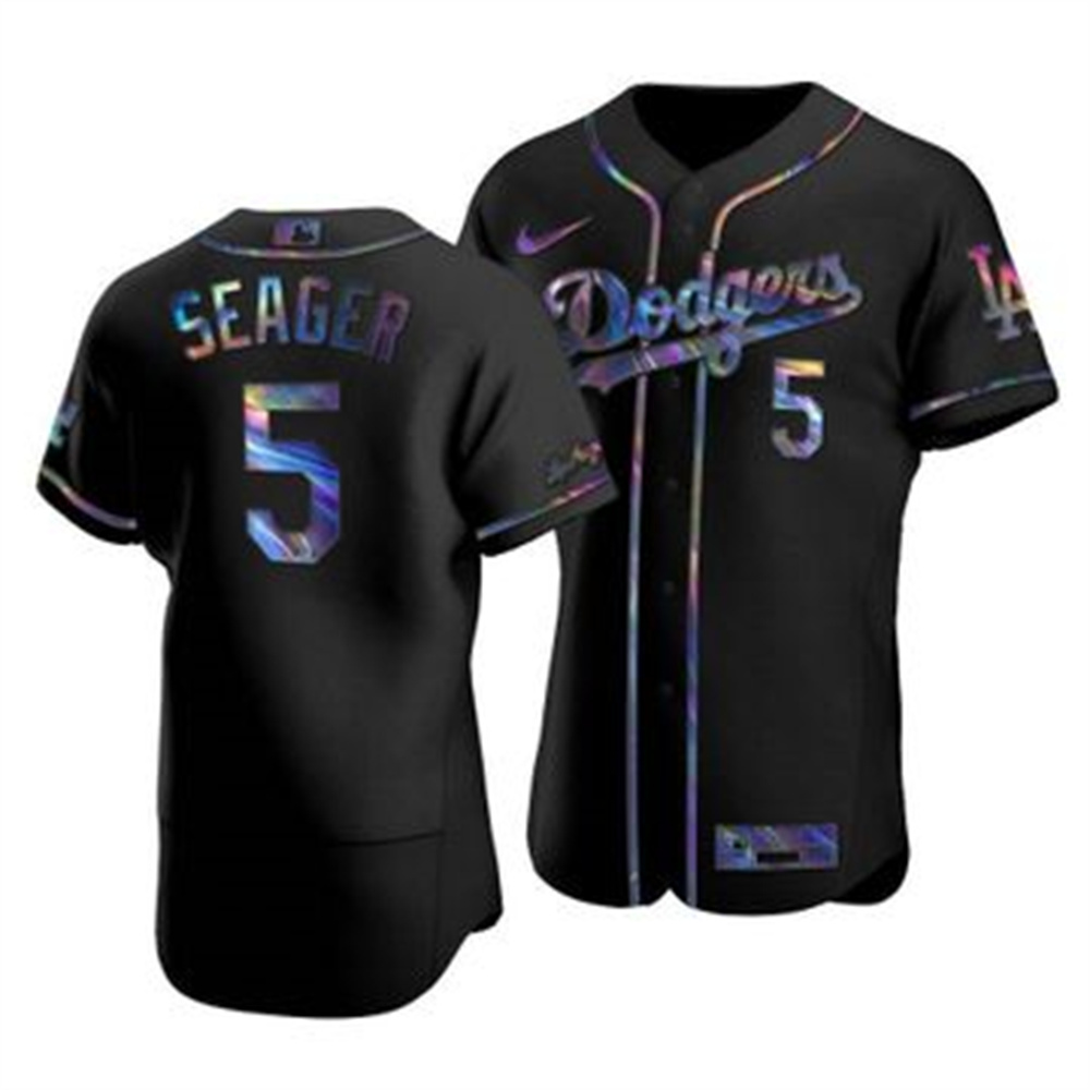 Los Angeles Dodgers #5 Corey Seager Men's Nike Iridescent Holographic Collection MLB Jersey - Black