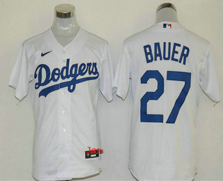 Men's Los Angeles Dodgers #27 Trevor Bauer White Stitched MLB Cool Base Nike Jersey Men's Los Angeles Dodgers #27 Trevor Bauer White Stitched MLB Cool Base Nike Jersey
