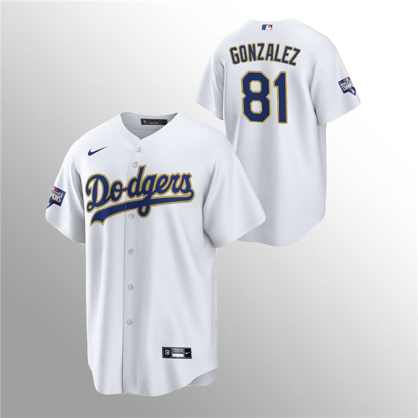 Men's Dodgers #81 Victor Gonzalez White 2021 Gold Program Replica Jersey