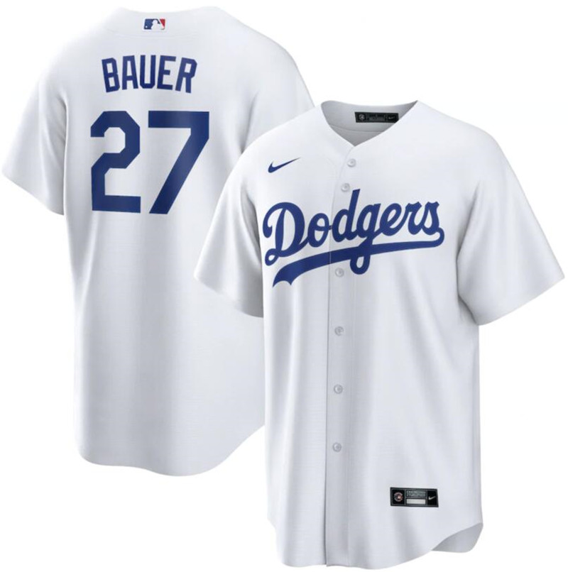 Dodgers 27 Trevor Bauer White Nike Cool Base Jersey Dodgers 27 Trevor Bauer White Nike Cool Base Jersey