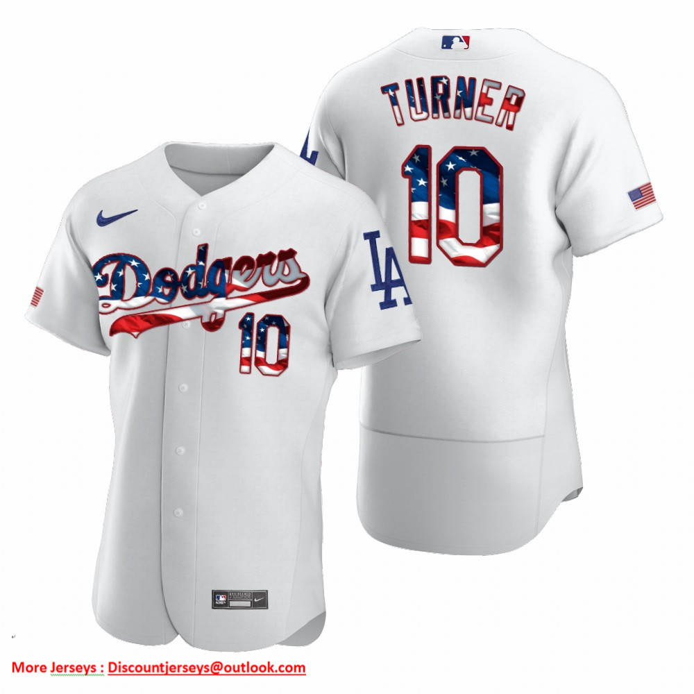 Los Angeles Dodgers #10 Justin Turner Men's Nike White Fluttering USA Flag Limited Edition Authentic MLB Jersey