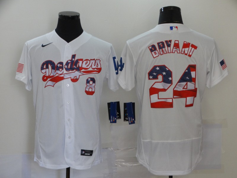 Dodgers 8 & 24 Kobe Bryant White USA Flag Fashion Nike Cool Base Jersey Dodgers 8 & 24 Kobe Bryant White USA Flag Fashion Nike Cool Base Jersey