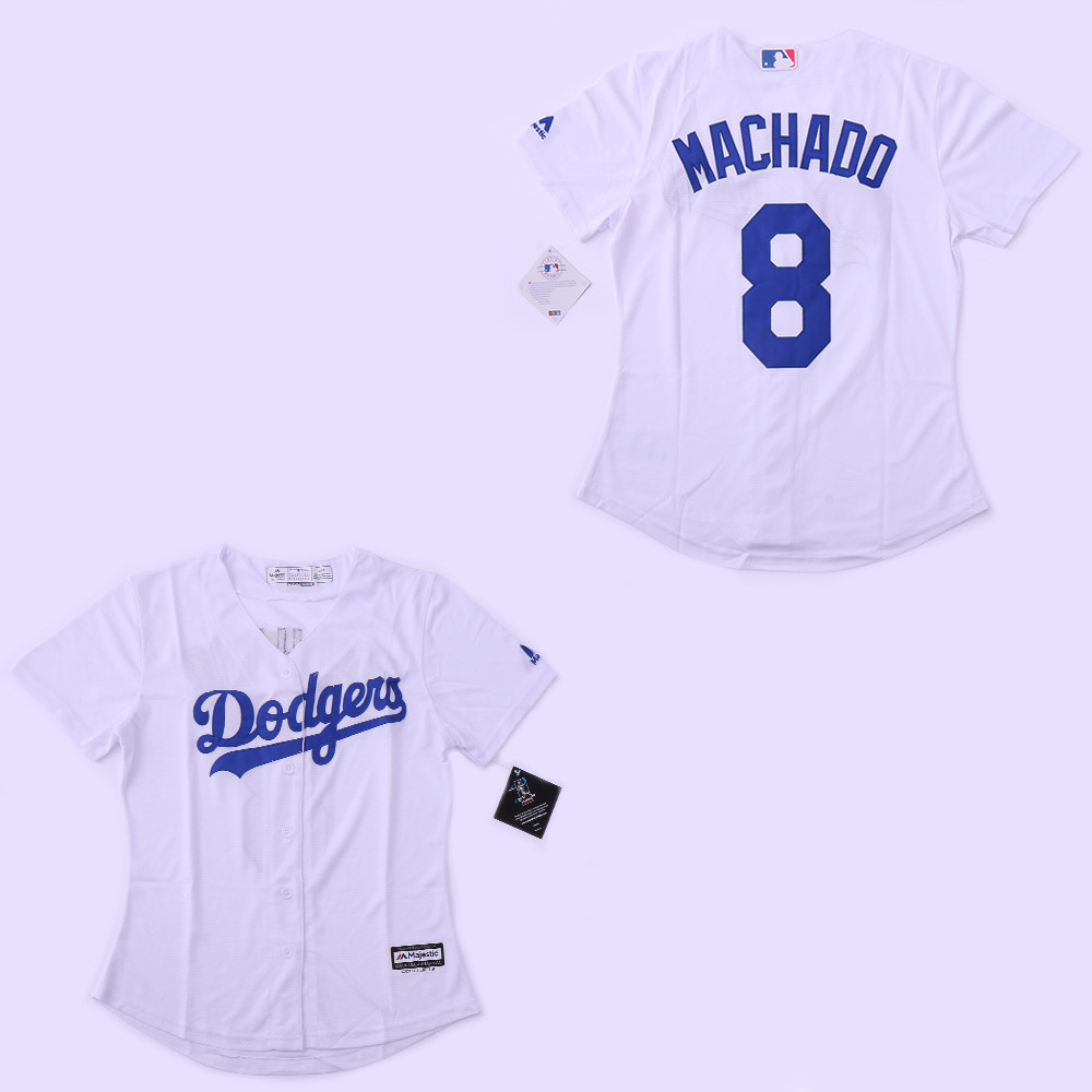 Dodgers #8 Manny Machado White Women Cool Base Jersey