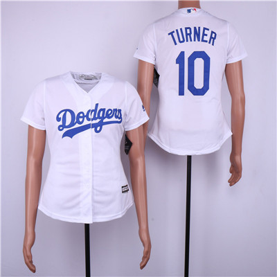 Dodgers #10 Justin Turner White Women Cool Base Jersey