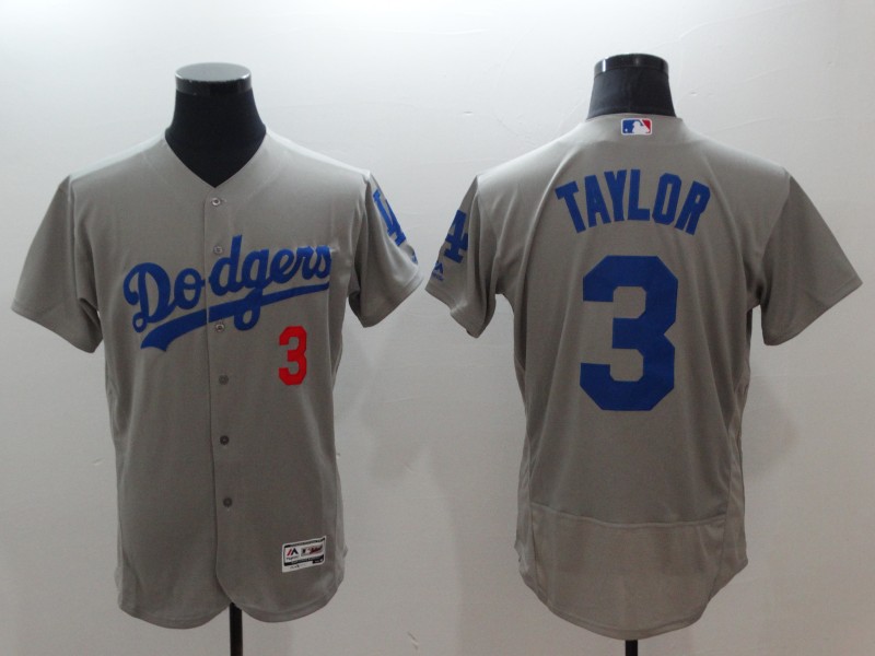 Dodgers #3 Chris Taylor Grey FlexBase Stitched MLB Jersey