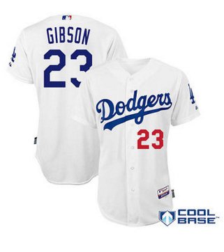 Dodgers #23 GIBSON White Authentic Collection Stitched MLB Jersey