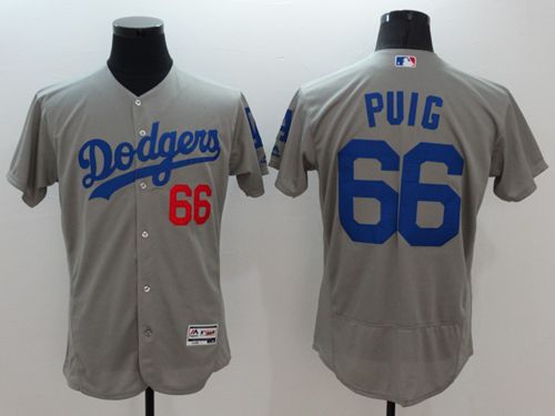 Dodgers #66 Yasiel Puig Grey Flexbase Authentic Collection Stitched MLB Jersey Dodgers #66 Yasiel Puig Grey Flexbase Authentic Collection Stitched MLB Jersey