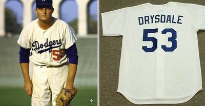 Los angeles dodgers #53 DRYSDALE white mens baseball jersey