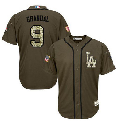 Dodgers #9 Yasmani Grandal Green Salute to Service Stitched MLB Jersey