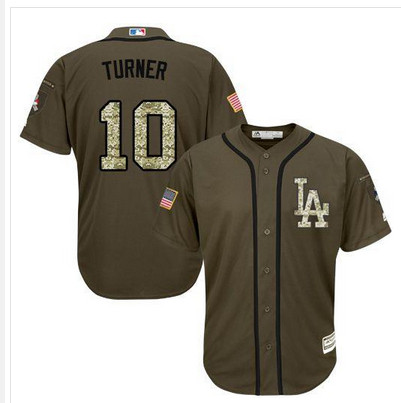 Dodgers #10 Justin Turner Green Salute to Service Stitched MLB Jersey