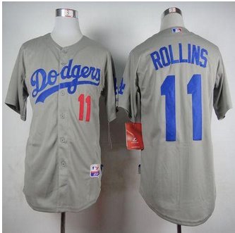 Los Angeles Dodgers #11 Jimmy Rollins Grey Cool Base Stitched Baseball Jersey
