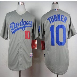 Los Angeles Dodgers #10 Justin Turner Grey Cool Base Stitched Baseball Jersey
