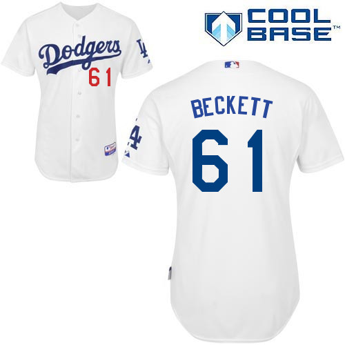 Los Angeles Dodgers#61 Beckett Majestic Authentic White Jersey