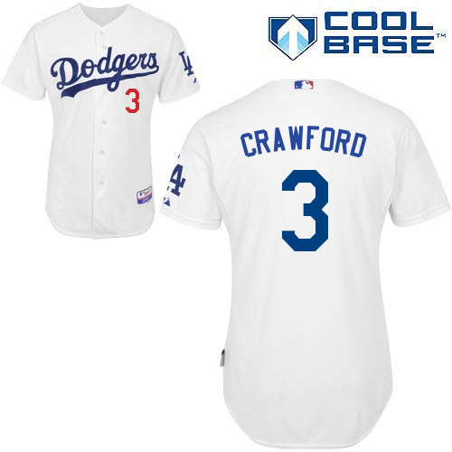 Los Angeles Dodgers#3 Crawford Majestic Authentic White Jersey