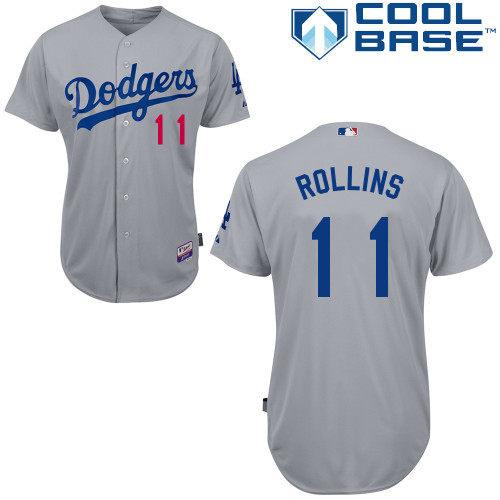 Los Angeles Dodgers#11 Rollins Majestic Authentic Grey Jersey