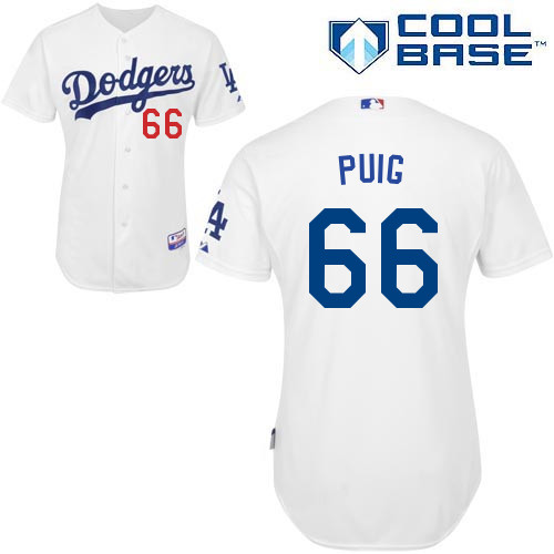 Los Angeles Dodgers#66 Puig Majestic Authentic White Jersey