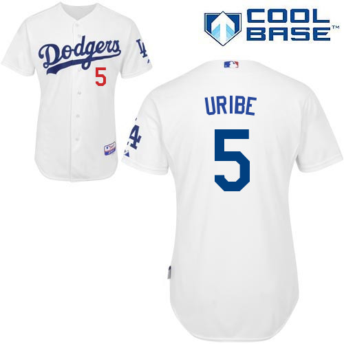 Los Angeles Dodgers#5 Uribe Majestic Authentic White Jersey