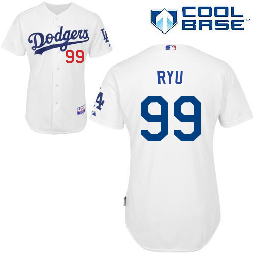 Los Angeles Dodgers#99 Ryu Majestic Authentic White Jersey