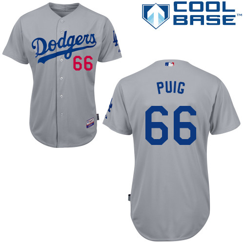 Los Angeles Dodgers#66 Puig Majestic Authentic Grey Jersey Los Angeles Dodgers#66 Puig Majestic Authentic Grey Jersey