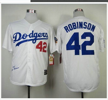 Los Angeles Dodgers Mitchell And Ness 1955 #42 Jackie Robinson White Throwback Stitched Baseball Jersey