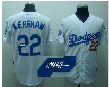Los Angeles Dodgers #22 Clayton Kershaw White Cool Base Autographed Stitched Baseball Jersey