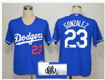 Los Angeles Dodgers #23 Adrian Gonzalez Blue Cool Base Autographed Stitched Baseball Jersey