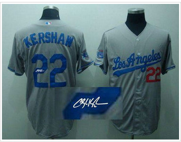 Los Angeles Dodgers #22 Clayton Kershaw Grey Cool Base Autographed Stitched Baseball Jersey