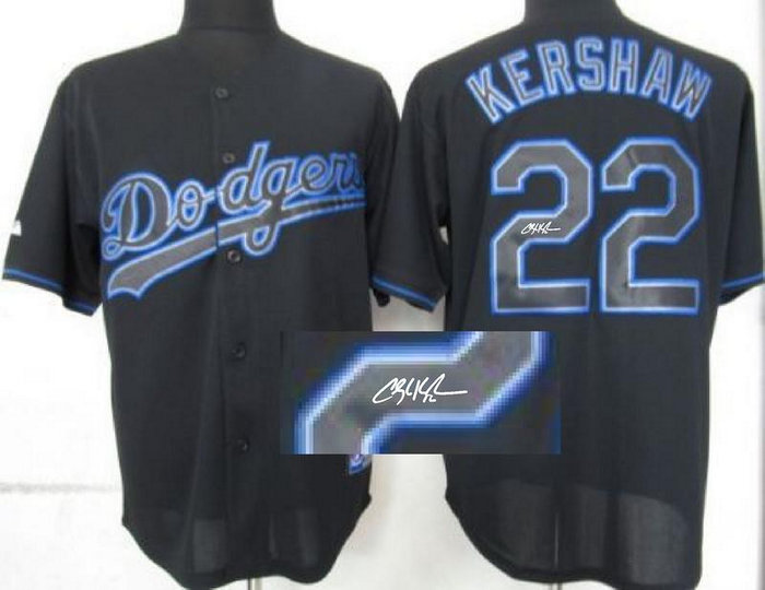 Los Angeles Dodgers #22 Clayton Kershaw Black MLB Jerseys(Signed)