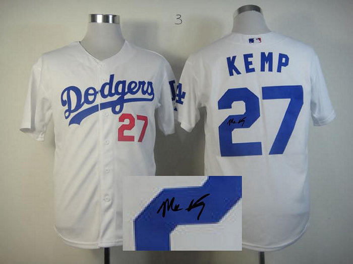 Los Angeles Dodgers 27 Matt Kemp White MLB Jerseys(Signed)