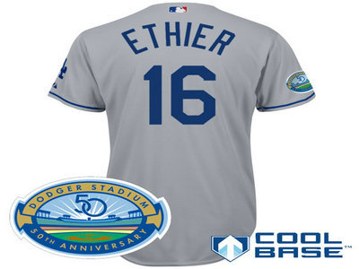 Los Angeles Dodgers 16 Andre Ethier grey Cool Base Jersey wDodger Stadium 50th Anniversary Patch