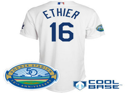 Los Angeles Dodgers 16 Andre Ethier white Cool Base Jersey wDodger Stadium 50th Anniversary Patch