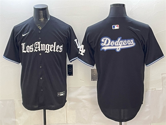 Men's Los Angeles Dodgers Team Big Logo Black 'Gothic Edition' Vapor Premier Limited Stitched Baseball Jersey 001