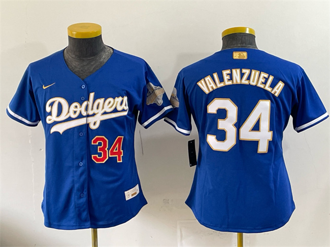 Women's Los Angeles Dodgers #34 Fernando Valenzuela Royal 2026 Alternate Gold Collection Stadium Stitched Baseball Jersey(Run Small) Women's Los Angeles Dodgers #34 Fernando Valenzuela Royal 2026 Alternate Gold Collection Stadium Stitched Baseball Jersey(Run Small)