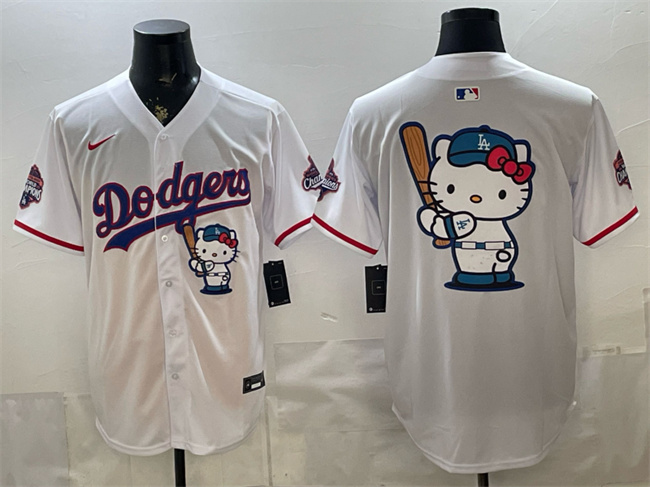 Men's Los Angeles Dodgers Team Big Logo White Hello Kitty Night 2025 World Series Champions Patch Stitched Baseball Jersey Men's Los Angeles Dodgers Team Big Logo White Hello Kitty Night 2025 World Series Champions Patch Stitched Baseball Jersey