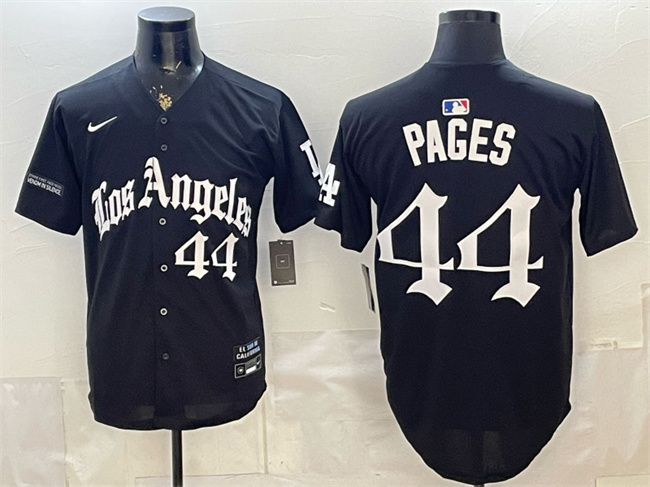 Men's Los Angeles Dodgers #44 Andy Pages Black LA Gothic Style Limited Stitched Baseball Jersey