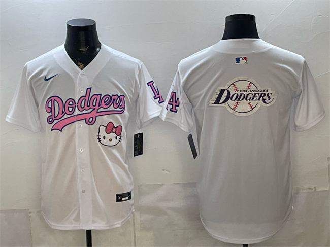 Men's Los Angeles Dodgers Team Big Logo White Hello Kitty Night Stitched Baseball Jerseys