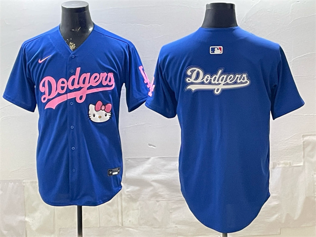 Men's Los Angeles Dodgers Team Big Logo Royal Hello Kitty Night Stitched Baseball Jerseys