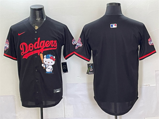 Men's Los Angeles Dodgers Blank Black Hello Kitty Night 2025 World Series Champions Patch Stitched Baseball Jersey
